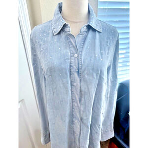 Generation Love Light Blue MARCELLO CRYSTAL Rhinestone DENIM SHIRT Sz Large $225